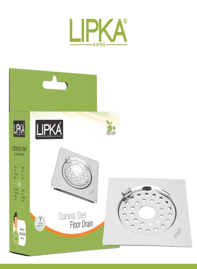 LIPKA Eon Square Flat Cut with Plain Jali Floor Drain |Premium Stainless Steel |5 x 5 Inches| with Hinge & Hole| - Image 4
